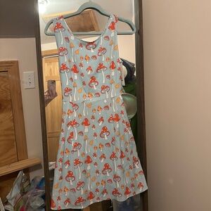 Light Blue Mushroom Print Retro Midi Dress